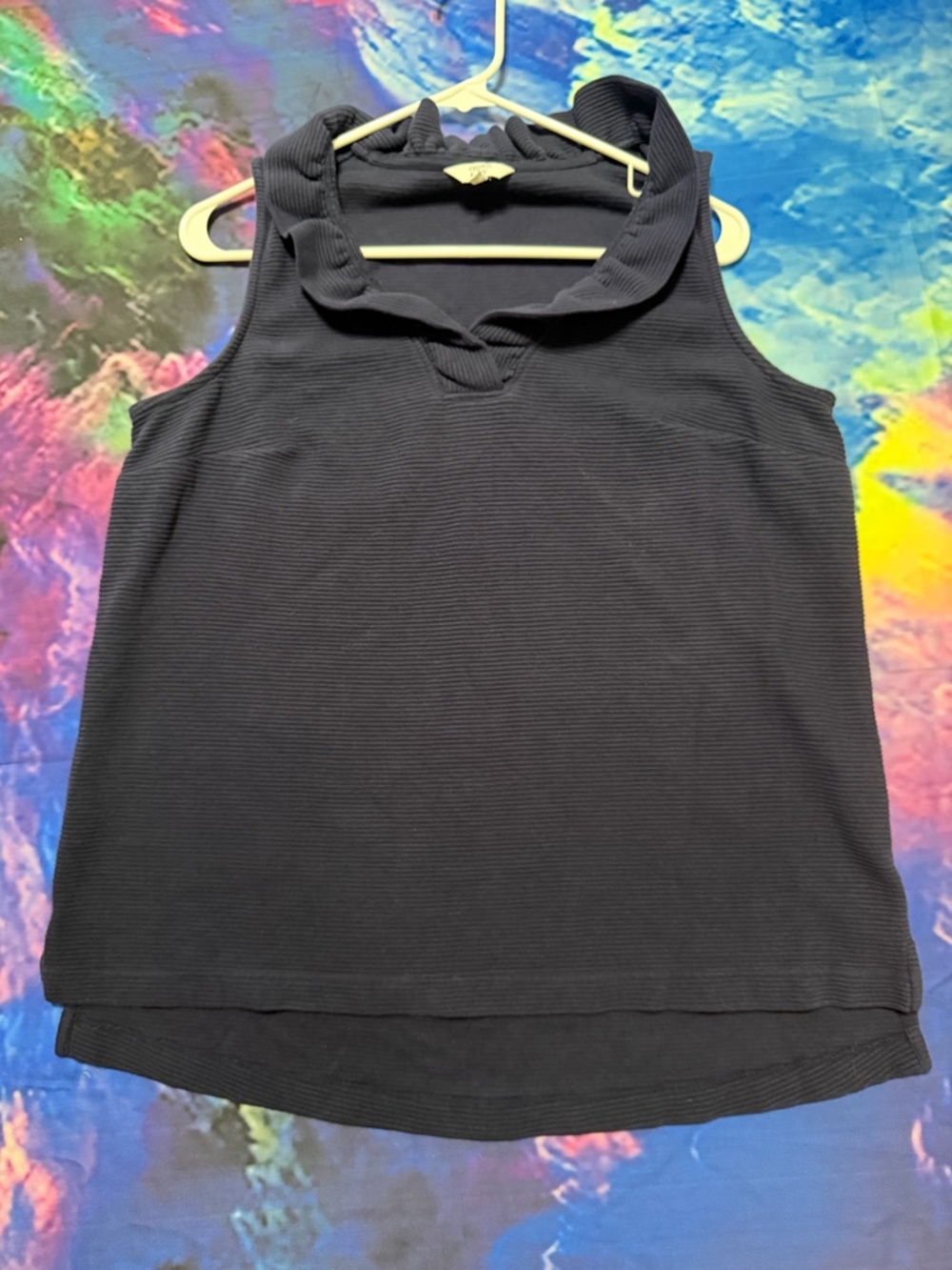 crown & ivy Navy Ribbed Sleeveless Tank with Notch Collar